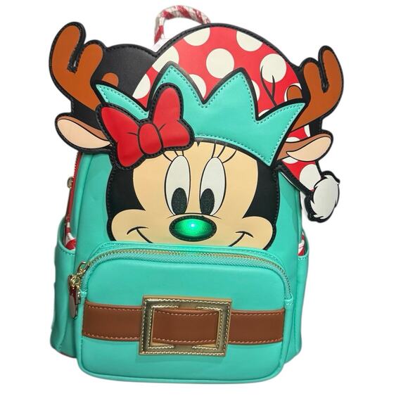 Loungefly Minnie Mouse Light Up Nose Reindeer Backpack Holiday Christmas NWT - Picture 1 of 6
